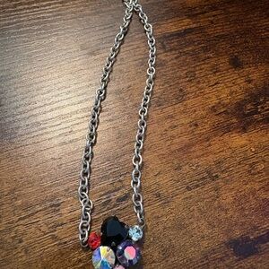 Sabika Silver and Black Necklace with Colorful Pendant